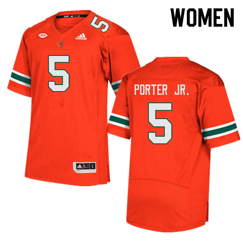 Women #5 Daryl Porter Jr. Miami Hurricanes College Football Jerseys Sale-Orange - Click Image to Close